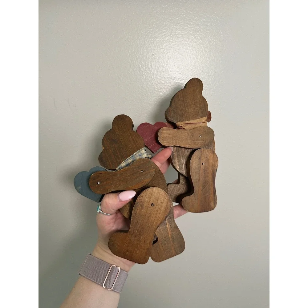 Unbranded Wooden Teddy Bear Figurines Set OS Brown EUC Rustic Country Folk Art